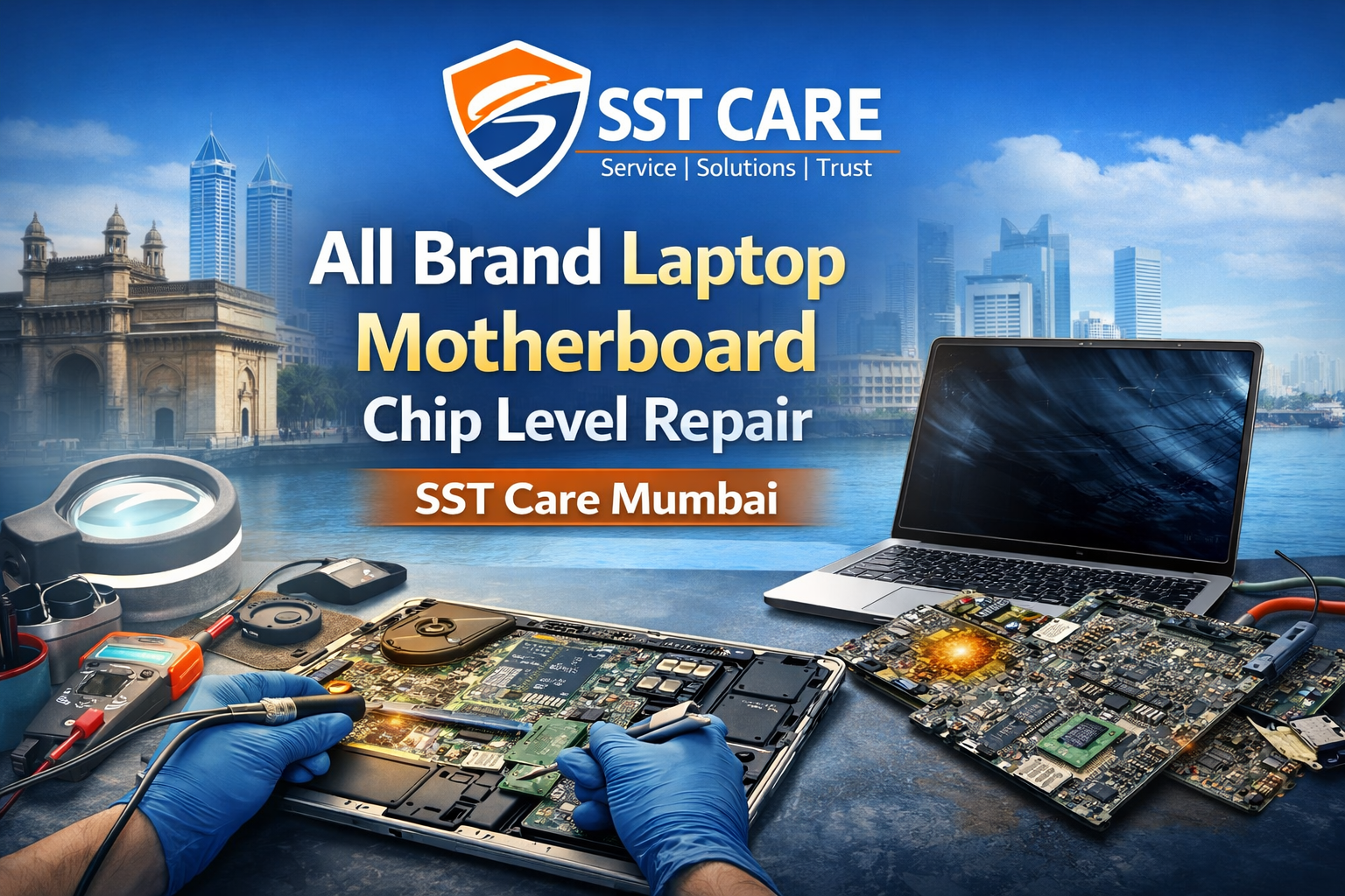 Is your laptop not turning on? Facing charging issues, no display, or sudden shutdowns? These problems often indicate a motherboard issue. At SST Care, we provide all brand laptop motherboard repair services in Mumbai with expert technicians and affordable pricing