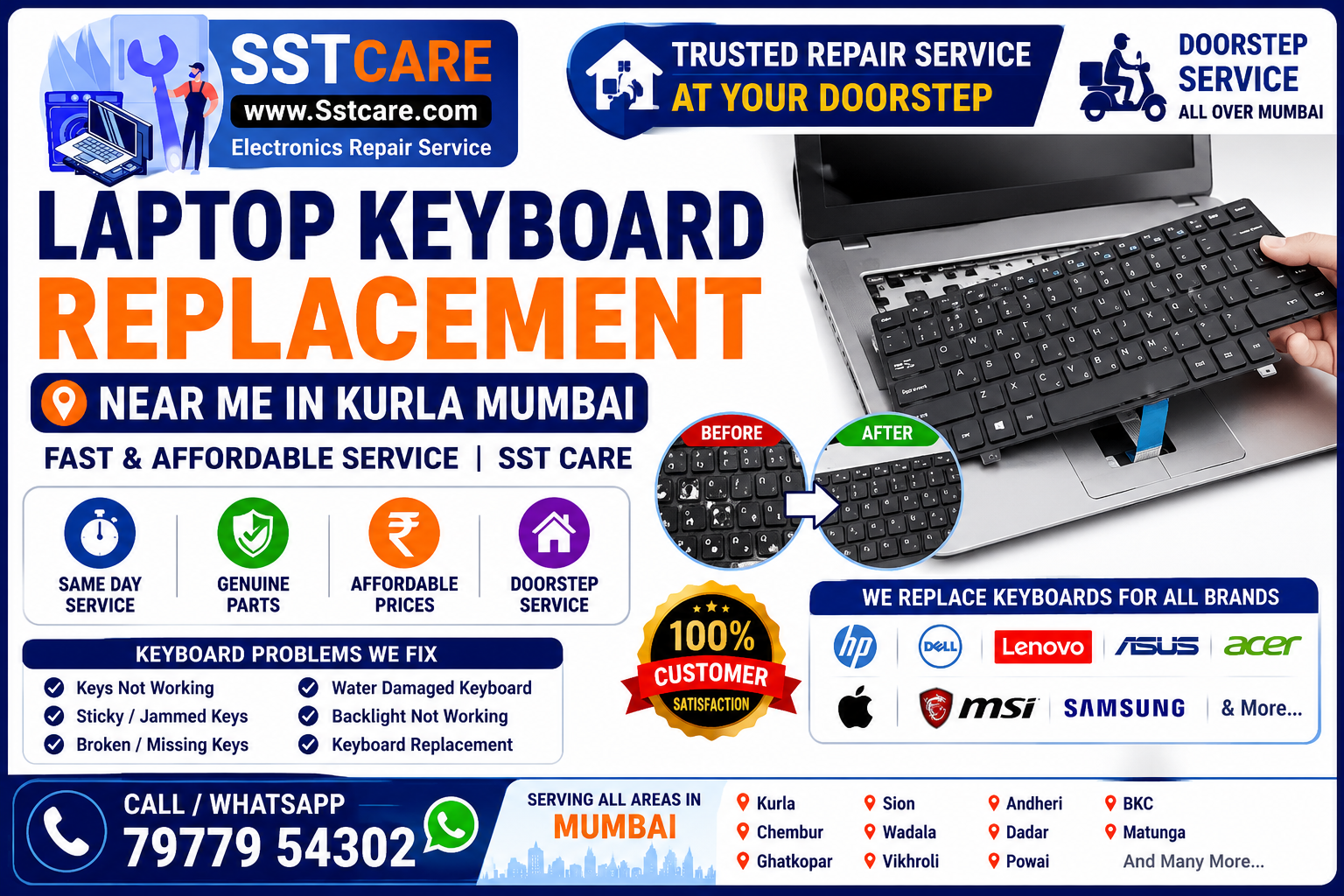 Laptop Keyboard Replacement Near Me in Kurla Mumbai | Fast & Affordable Service | SST CARE
